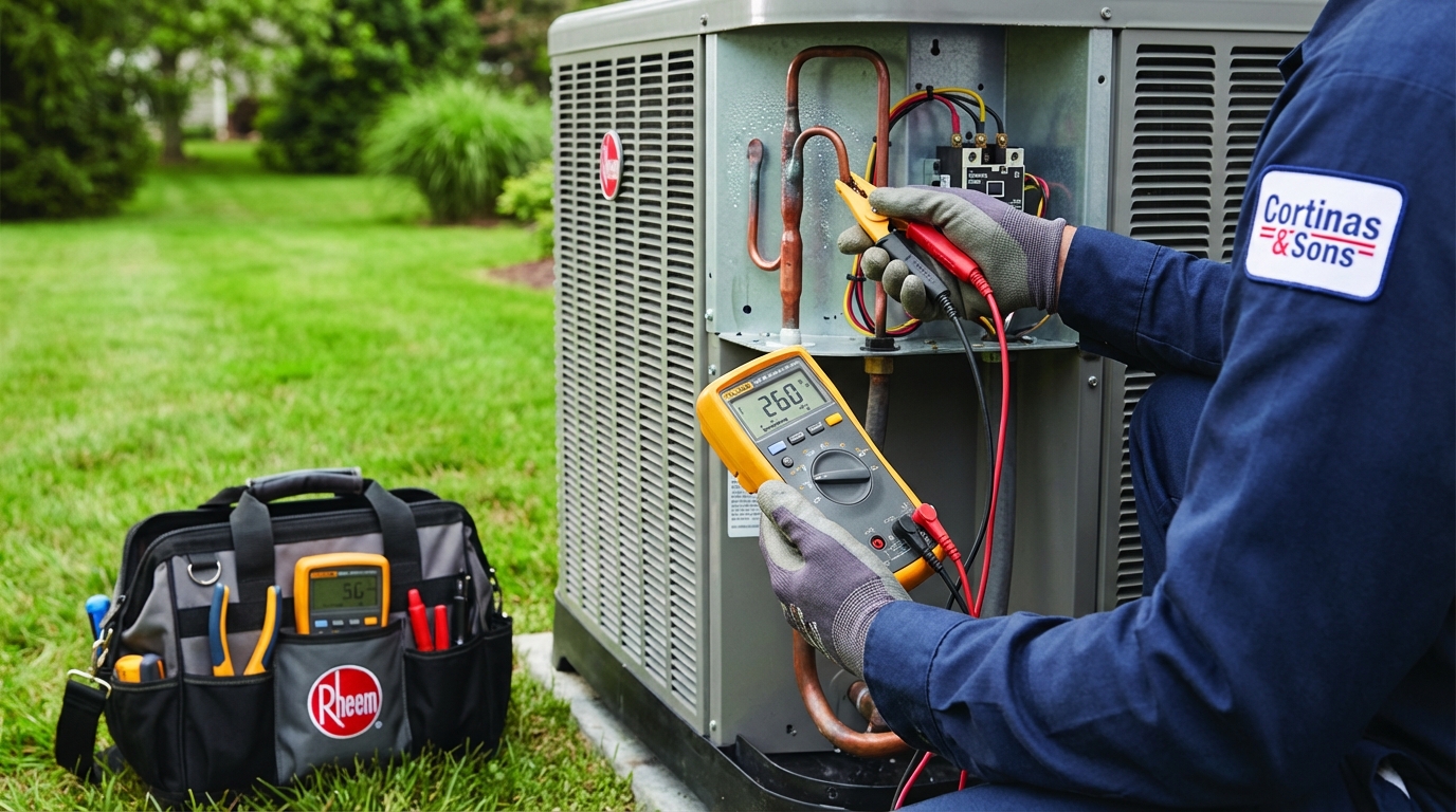 Technician performing AC maintenance